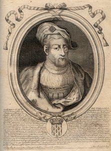 Retrato de Thierry IV (713-737) rey de los francos de 721 a 737 - Thierry IV (Teodorico) rey de los francos - grabado de 