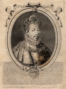 Retrato del Rey de Francia Enrique III (1551-1589) - grabado de 