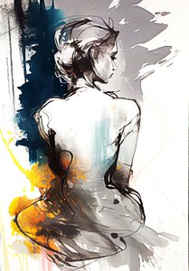 Pintura de una mujer sentada, Serenidad en silueta, impresiones en lienzo de F. Abderrahim