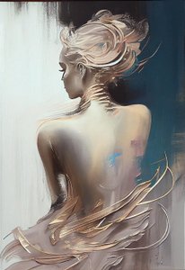 Mujer vestida sentada vista desde atrás, Silueta Pintura