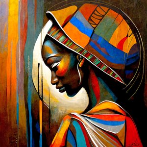 Arte Abstracto: Mujer Africana en Oración, Wall Art | Impresiones en Lienzo