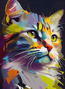 Abstracto lindo gato, pintura al óleo pinceladas, impresiones de arte de la pared