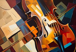 Pintura abstracta Violín, lienzo música, impresión mural Arte bajo demanda