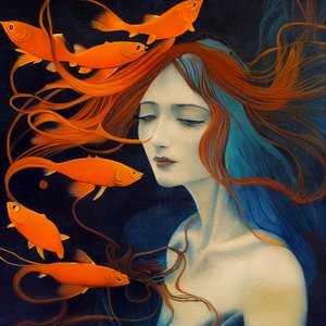 Pintura abstracta pinceladas, hermosa chica, sirena de mar, impresiones artísticas