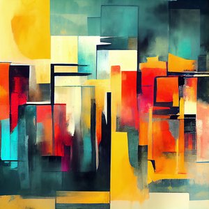Formas abstractas en colores cálidos rojo y naranja, impresiones artísticas murales