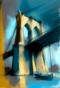 Dibujo abstracto Puente de Brooklyn pintura sobre lienzo, impresiones de arte de la pared