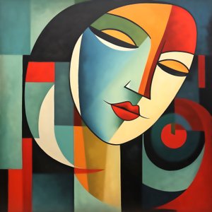 Cara de mujer abstracta colores, ojos cerrados, arte de la pared impresión bajo demanda