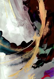 Pintura abstracta negra y gris con efecto dorado, impresiones Artísticas murales de F. Abderrahim