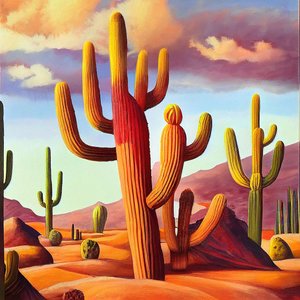 Cactus del desierto en colores cálidos sobre lienzo, impresiones artísticas sobre lienzo