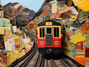 Estación de tren funicular Collage Pegatinas, Impresiones artísticas en lienzo por encargo