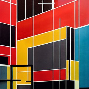 Pintura sobre lienzo de formas arquitectónicas geométricas, impresiones de arte mural