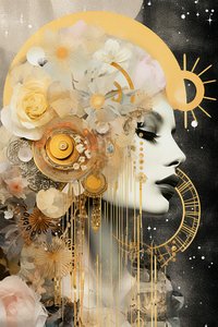 Oro y pastel colorear luna nueva en virgo cósmico, Wall Art | Impresiones en lienzo