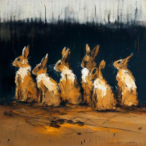 Conejos pintura con estilo figurativo, impresiones de arte de la pared de F. Abderrahim