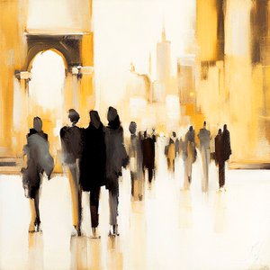 Vida urbana : Pintura abstracta impresionista de siluetas