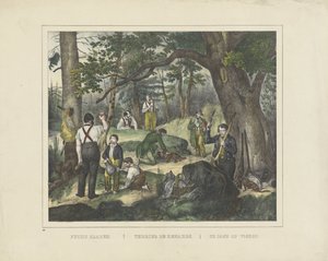 Fuchs agarrar. / Terrier los renards. / La caza de zorros (título sobre objeto) de firma Joseph Scholz