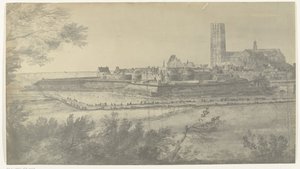 Vista de Harderwijk, 1672 Fotos de dibujos de la invasión francesa de los Países Bajos en 1672 por Adam Frans van der Meulen conservados en la Manufacture des Gobelins (título de la serie) de frères Moreau