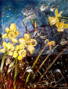 narcisos silvestres, 2018 (óleo sobre tabla) de jocasta shakespeare