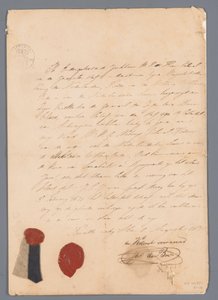 Trozo de tela de la falda del uniforme de J.C.J. van Speyk con pruebas de descendencia adjuntas