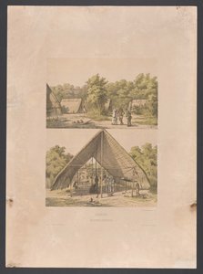 Campamento Arowak en Surinam Surinam. Un campamento indio Arowakka (título sobre el objeto) West Indies (título de la serie sobre el objeto) Vistas desde las Indias Occidentales de los Países Bajos (título de la serie) de jonkheer Jacob Eduard van Heemskerck