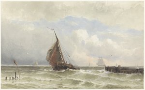 Puerto de Flushing, con barco de vela entrante de jonkheer Jacob Eduard van Heemskerck