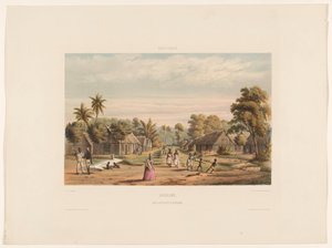 Cuartos de esclavos en una plantación campamento de esclavos Surinam. Un campamento de esclavos en una plantación (título sobre el objeto) de jonkheer Jacob Eduard van Heemskerck