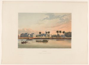 Frente al mar con la Casa del Gobernador en Paramaribo Surinam. Casa de gobierno y plaza en Paramaribo (título sobre objeto) de jonkheer Jacob Eduard van Heemskerck