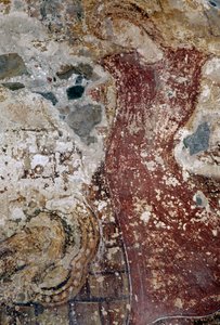 Fresco en la iglesia bizantina de Agios Georgios, Vathi, Creta, Grecia