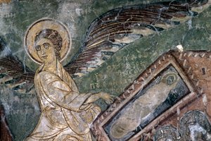 Frescos con ángel en la iglesia de Metamorphosis tou Sotiros, Kefali, Creta, Grecia de Theodore Charles Ange Coquelin