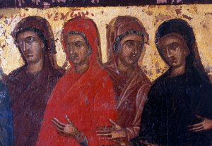 Mujeres piadosas, panel de madera en la iglesia bizantina de Palea Roumata, Creta, Grecia de Theodore Charles Ange Coquelin