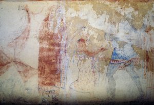 Mujer y joven, fresco, Tumba de los Demonios Azules, Necrópolis de Tarquinia (Lista del Patrimonio Mundial de la UNESCO, 2004), Lacio, Italia, civilización etrusca, siglo V a.C.