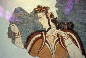 Fragmento de fresco con figura femenina, de Micenas, Grecia, civilización micénica