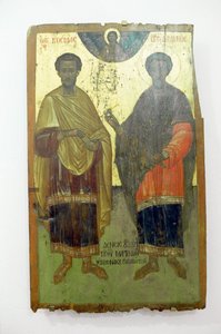 Santos, pintura sobre madera en el monasterio de Arkadi, Creta, Grecia de Unbekannt Unbekannt