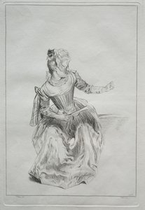 Mujer Sosteniendo un Abanico de possibly by Benoit II Audran