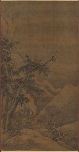 Pájaros en un Bosque en un Paisaje Invernal Montañoso de possibly by Gao Tao
