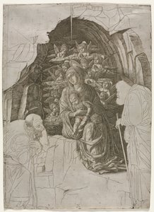 Virgen y niño en la gruta de probably by the so called Premier Engraver