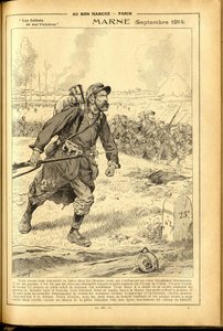 Agenda Buvard du Bon Marché 1917 - Ilustración de Job (Jacques Marie Gaston Onfray de Bréville) (1858-1931): Marne septiembre 1914 - Guerra del 14-18, Marne, Grandes Batallas, Batalla del Marne - Soldados de pseudonym for Onfray de Breville Jacques Job