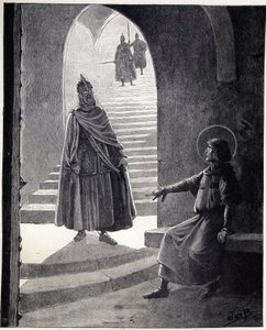 Sé cristiano, te haré caballero las palabras de Luis IX llamado San Luis (1214-1270) a un jefe de trigo sarraceno que entró en la prisión para hacerse caballero. Ilustración de Job (Jacques Marie Gaston Onfray y Breville) (Jacques-Marie) (1858-1931) para t de pseudonym for Onfray de Breville Jacques Job