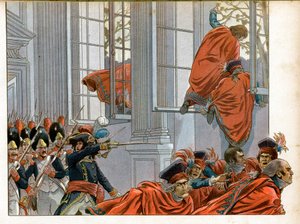 Consulado: Joachim Murat (1767-1815) entra en la Cámara del Consejo de los Quinientos con 50 hombres para expulsar a los Senadores durante el golpe de estado del 18 de brumario (9/11/1799) que terminó con el Directorio y dio nacimiento al de pseudonym for Onfray de Breville Jacques Job
