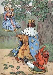 Historia de Francia. Escena de la vida de San Luis con juguetes: el Rey Luis IX conocido como San Luis (1214-1270) impartiendo justicia al pie de un roble. En “Joujoux a l