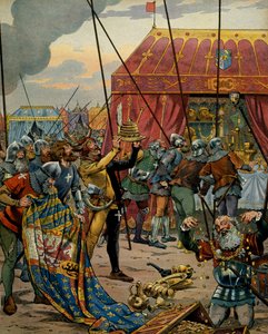 Historia de Francia en la Edad Media: Los suizos se apoderan de las riquezas de Carlos el Temerario (1433-1477), Duque de Borgoña después del desastre de la Batalla de Grandson, que vio la victoria de los confederados, aliados de Luis XI de Francia sobre C de pseudonym for Onfray de Breville Jacques Job