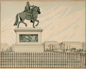 Ilustración del libro “Le bon roy Henri”, ilustrado por Jacques Marie Gaston Onfray de Breville dit JOB: Estatua erigida en memoria de Enrique IV de pseudonym for Onfray de Breville Jacques Job