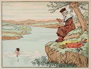 Ilustración del libro “Le bon roy Henri”, ilustrado por Jacques Marie Gaston Onfray de Breville dit JOB: Educación en el siglo XVI: natación de pseudonym for Onfray de Breville Jacques Job