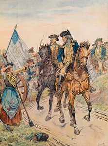 George Washington pasó junto a Molly Pitcher durante la Batalla de Monmouth el 28 de junio de 1778 durante la Guerra de Independencia, Colección Privada de pseudonym for Onfray de Breville Jacques Job