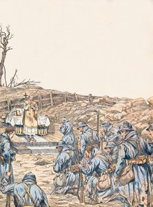 Jacques Marie Gaston Onfroy de Breville dit JOB (1858-1931) - Misa celebrada en una trinchera durante la Primera Guerra Mundial, Colección privada de pseudonym for Onfray de Breville Jacques Job