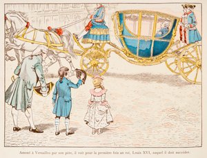 Jacques Marie Gaston Onfroy de Breville dit JOB (1858-1931) - Napoleón Bonaparte llevado a Versalles por su padre ve al rey Luis XVI en Carossus por primera vez en 1770, Colección privada de pseudonym for Onfray de Breville Jacques Job