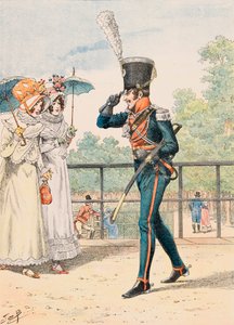 Jacques Marie Gaston Onfroy de Breville, conocido como JOB (1858-1931) - Uniforme de las tropas francesas en todo momento: Cazador del Duque de Berry. Colección privada