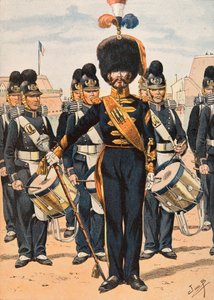 Jacques Marie Gaston Onfroy de Breville, conocido como JOB (1858-1931) - Uniforme de las tropas francesas en todo momento: Tambor Mayor de las Tripulaciones de la Flota (1837). Colección privada de pseudonym for Onfray de Breville Jacques Job