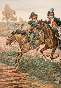 Jacques Marie Gaston Onfroy de Breville dit JOB (1858-1931) - Atuendo de las tropas francesas en todas las épocas: Caballero Vendeano y piquero (o Piconnier) en el caballo de la Legión Germánica (1793), Colección privada de pseudonym for Onfray de Breville Jacques Job