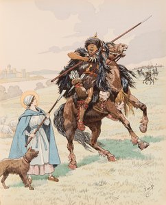 Jacques Marie Gaston Onfroy de Breville dit JOB (1858-1931) - Santa Genoveva durante el asedio de París en 451 repele la invasión de los hunos con su líder Atila