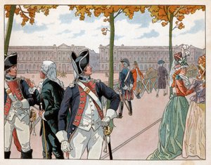 Joachim Murat (1767-1815) y Bessières en París en 1791 vistiendo el uniforme de la guardia constitucional del rey de pseudonym for Onfray de Breville Jacques Job